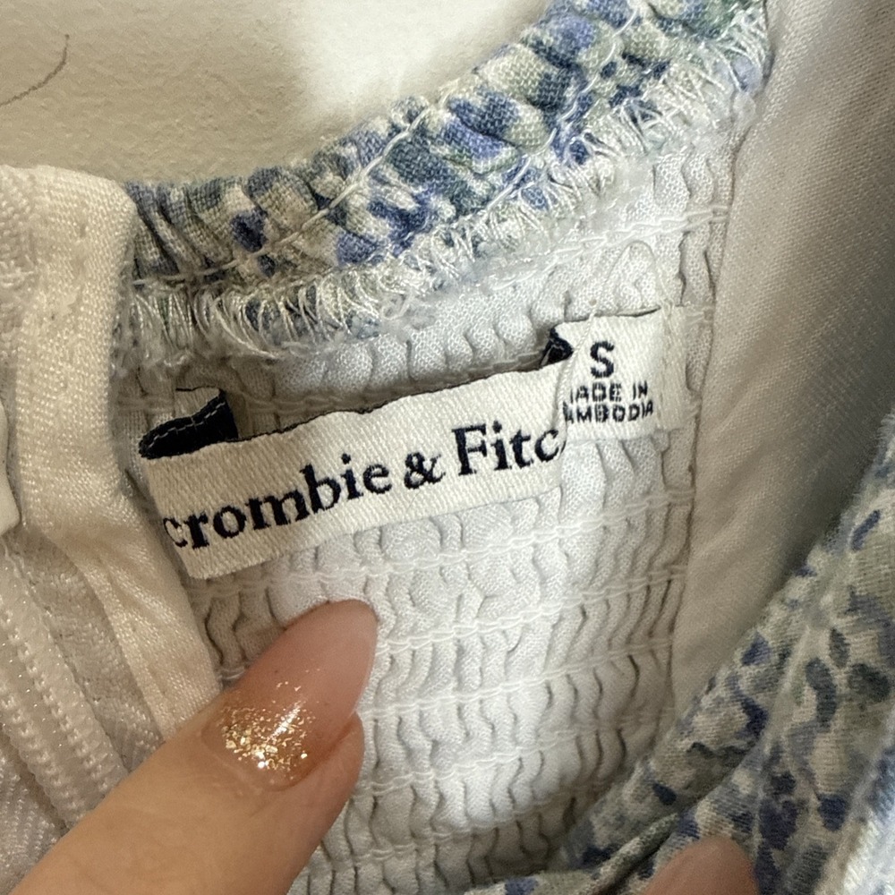 Abercrombie & Fitch Babydoll Ditsy Floral Mini Dress S Knot Front Linen Cottage - Picture 6 of 7